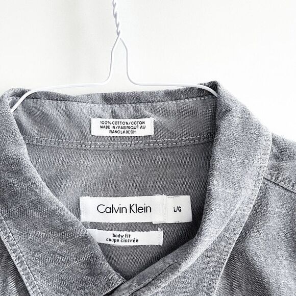 Calvin Klein Mens Shirt Button Down Long Sleeve Body Fit Cotton Black White Larg - Picture 6 of 6